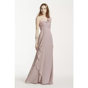 David's Bridal One Shoulder Chiffon Dress/Cascading - NWOT‎